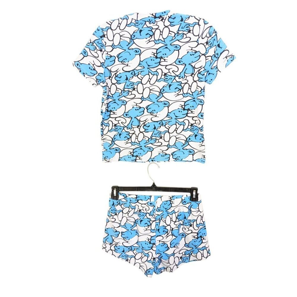 The Smurfs Pajama Sleep Lounge Set Womens S Top and Shorts Blue White Stretch - Picture 3 of 8